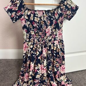 Xhilaration Navy Floral Off-Shoulder Dress